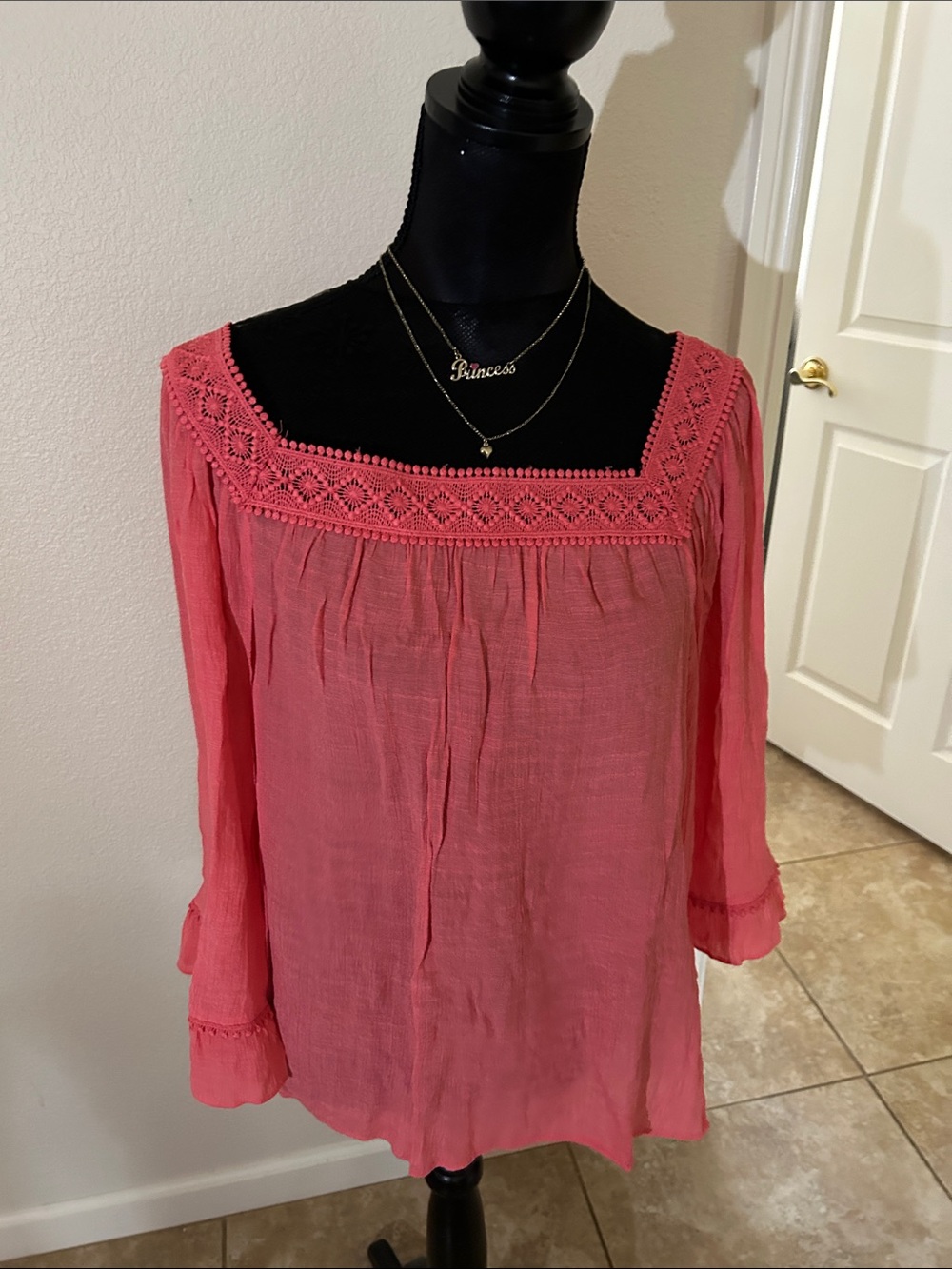 Zac & Rachel Coral Pink Crochet Yoke Tunic